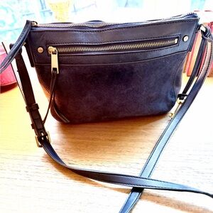 Fossil Navy and Suede Crossbody Bag